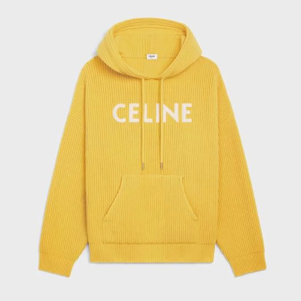 Celine Sweater with Hood in Ribbed Wool for Women in Yellow