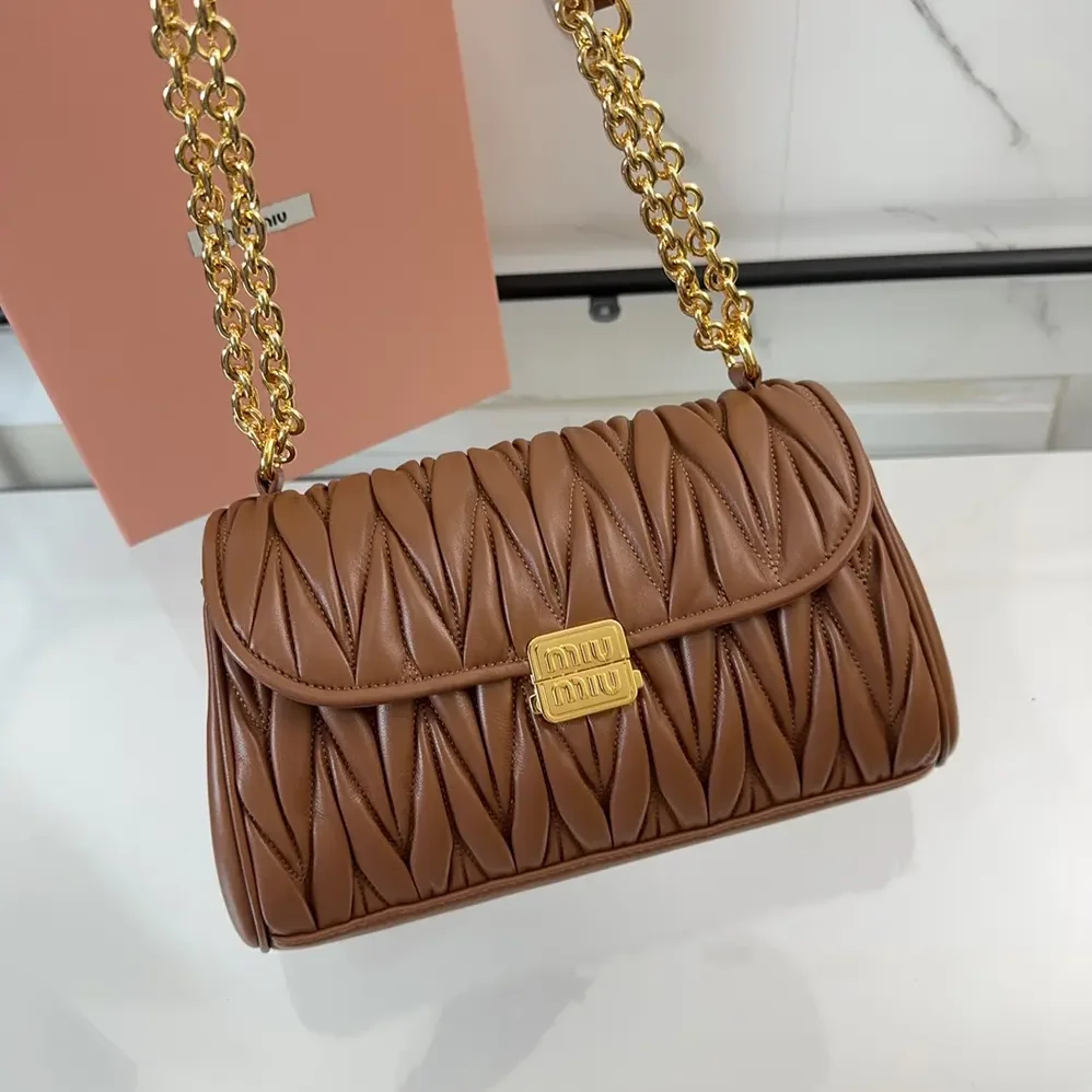 Miu Miu Matelassé Nappa Leather Shoulder Bag for Women in Brown