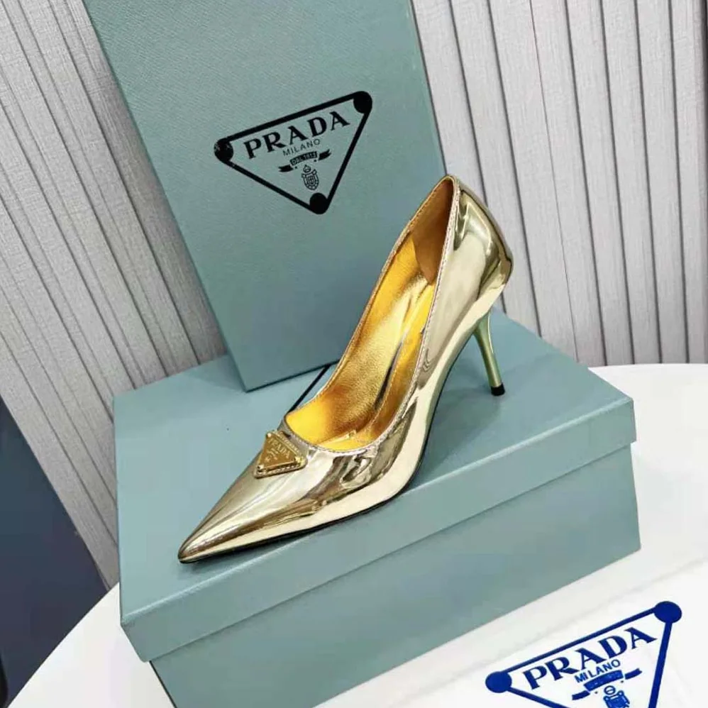 Prada Metallic Leather Pumps for Women in Gold