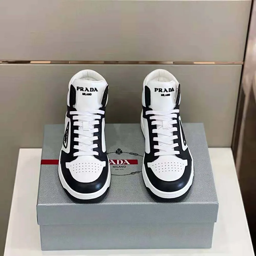 Prada Sporty Leather High-Top Sneakers for Men in Black
