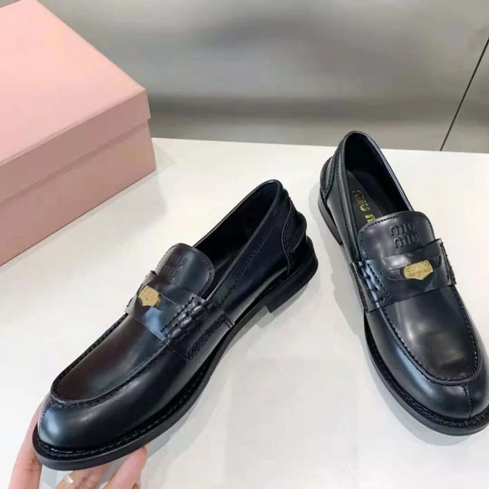 Miu Miu Brushed Leather Loafers for Women in Black Miu Miu Brushed Leather Loafers for Women in Black