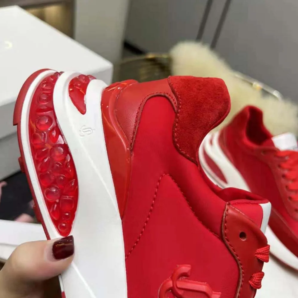 Jimmy Choo Memphis Lace UP/F Red Neoprene and Leather Low Top Trainers for Women Jimmy Choo Memphis Lace UP/F Red Neoprene and Leather Low Top Trainers for Women
