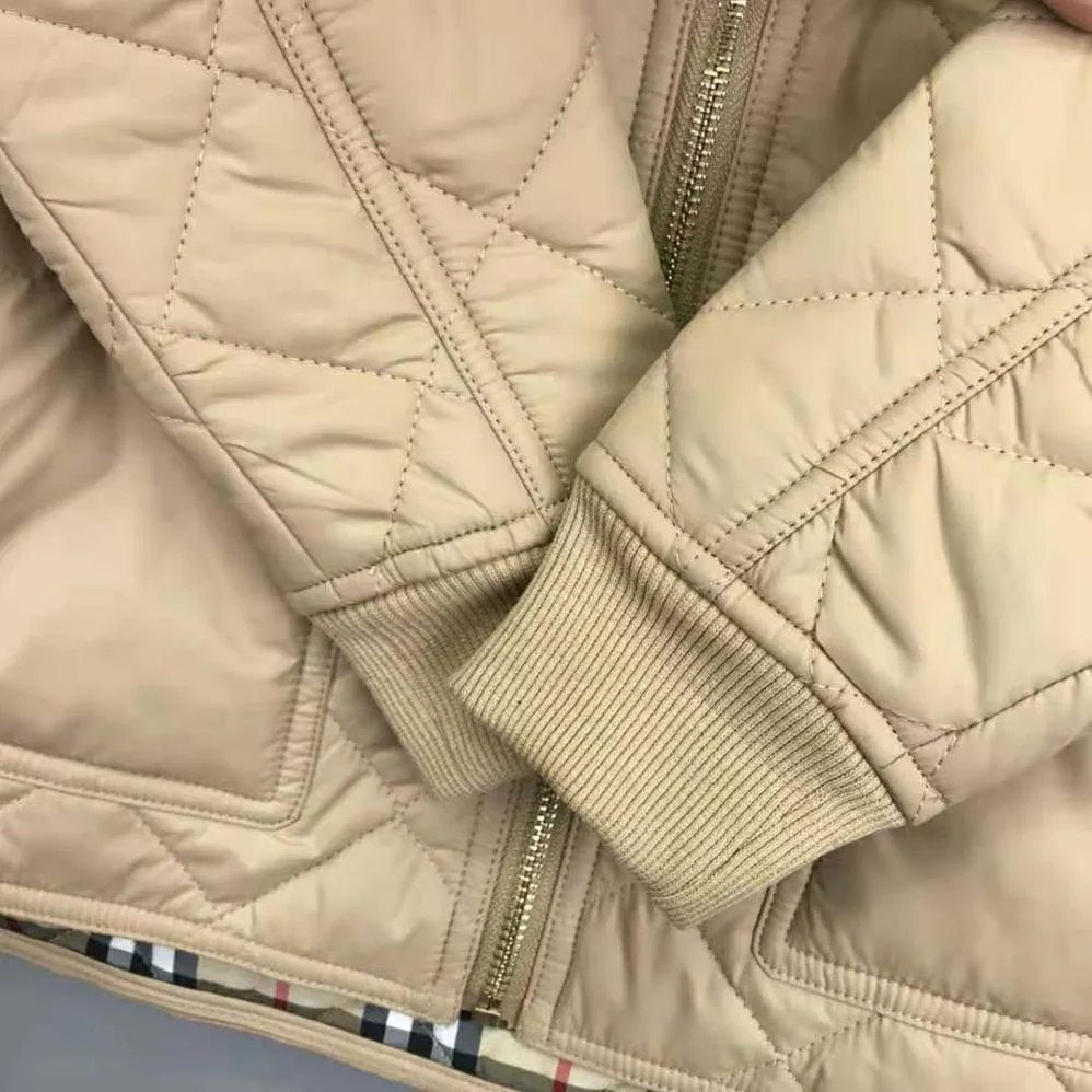 Burberry Kids' Corduroy Collar Diamond Quilted Jacket in Beige