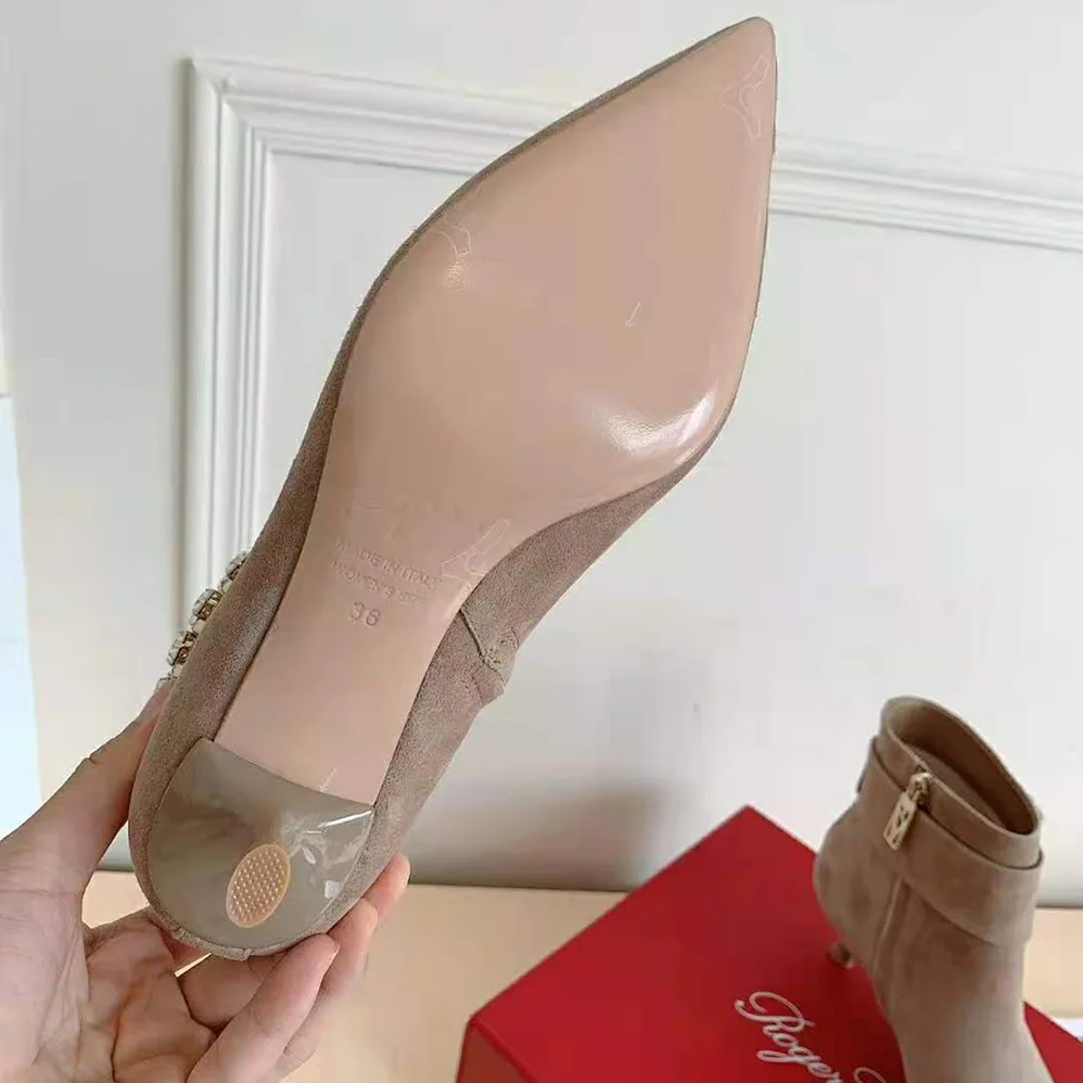 Roger Vivier Pointy Strass Buckle Ankle Boots in Suede for Women Roger Vivier Pointy Strass Buckle Ankle Boots in Suede for Women