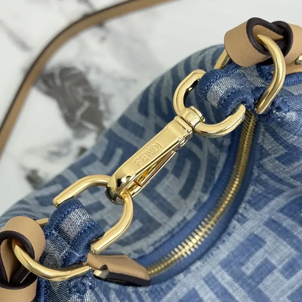 Fendi Fendigraphy Mini Light Blue FF Denim Fabric Mini Bag for Women Fendi Fendigraphy Mini Light Blue FF Denim Fabric Mini Bag for Women