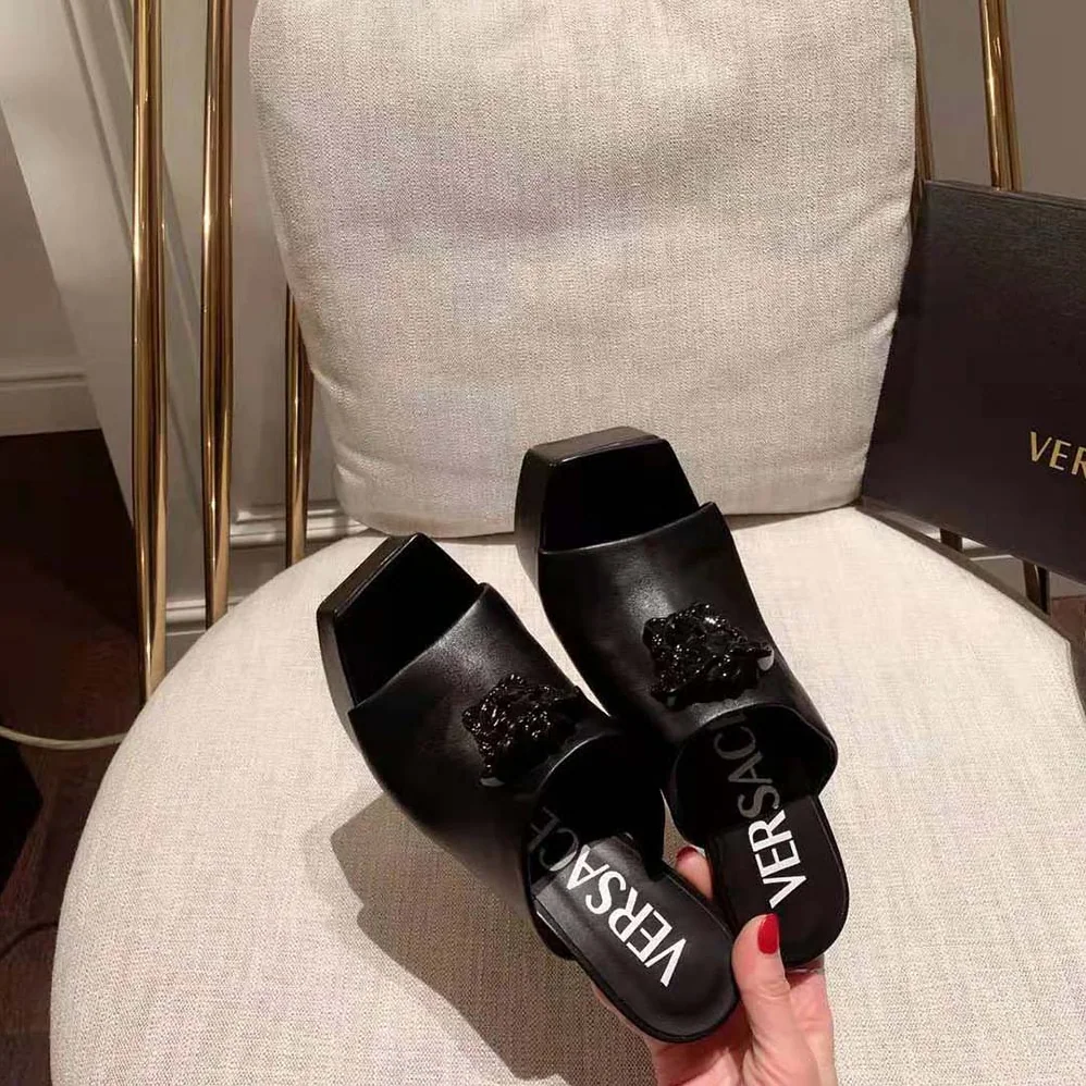 Versace La Medusa Platform Mules in 105mm Heel Hight for Women in Black