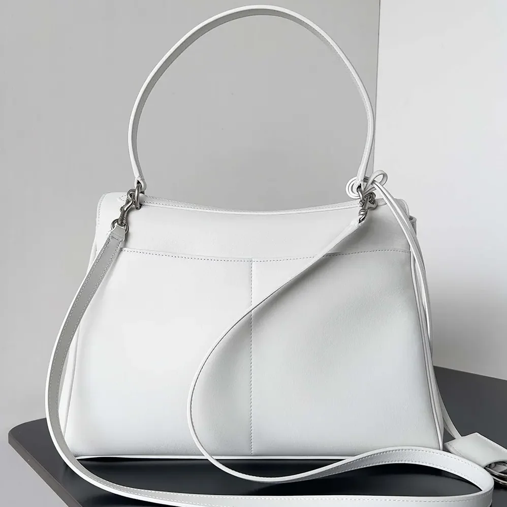 Balenciaga Rodeo Medium Handbag in White Smooth Calfskin for Women in Silver