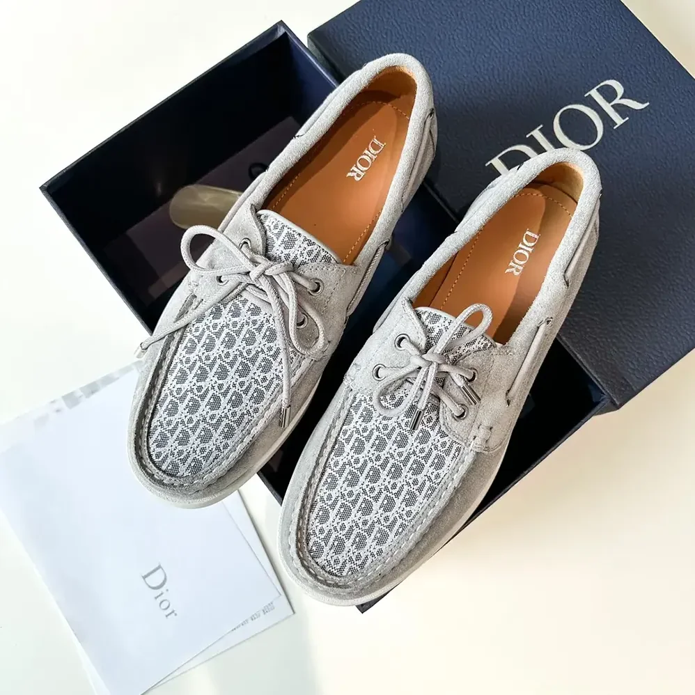 Dior Granville Boat Shoe Dior Gray Suede and Dior Oblique Jacquard for Men Dior Granville Boat Shoe Dior Gray Suede and Dior Oblique Jacquard for Men