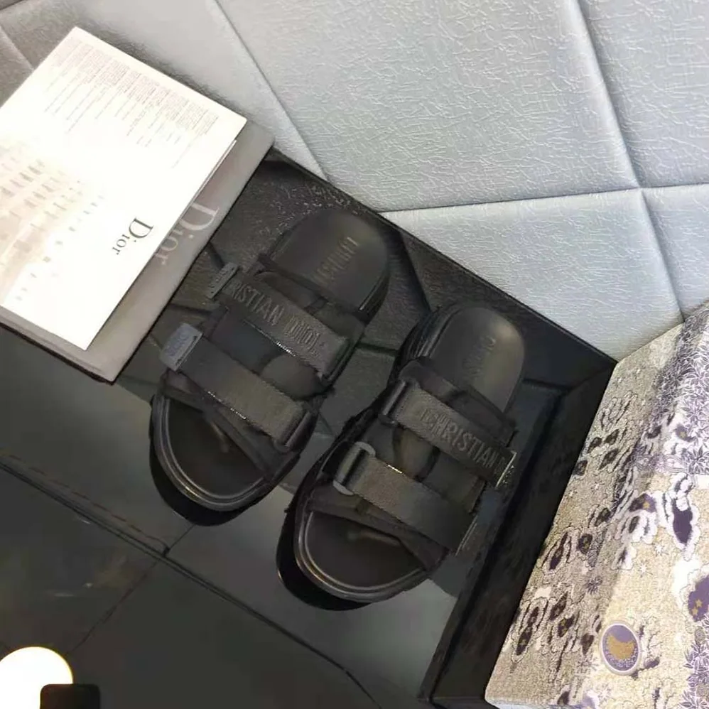 Dior D-wander Slide Black Technical Fabric with Camouflage Print for Women
