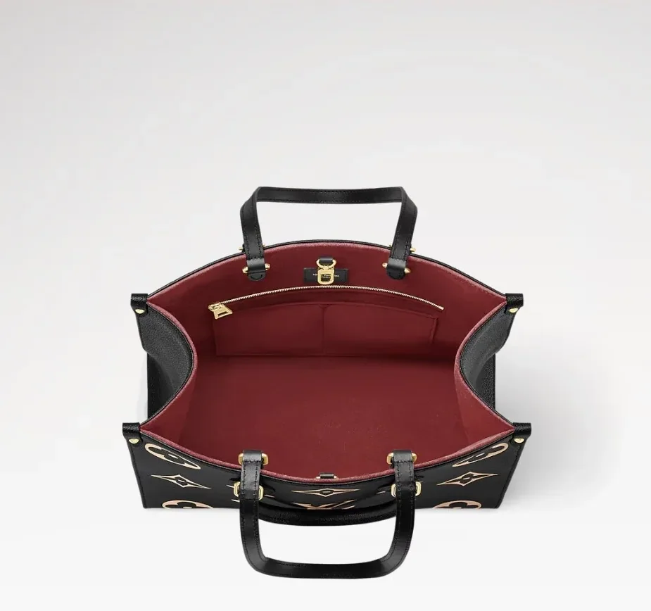 Louis Vuitton OnTheGo MM Tote Bag in Black/Beige Gold Hardware
