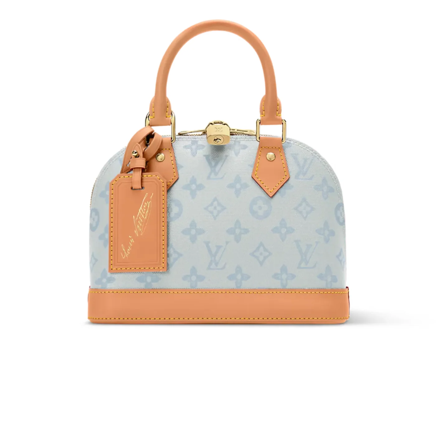 Louis Vuitton Alma BB Top Handle Bag / Monogram Origine Bleu Courrier Gold Hardware