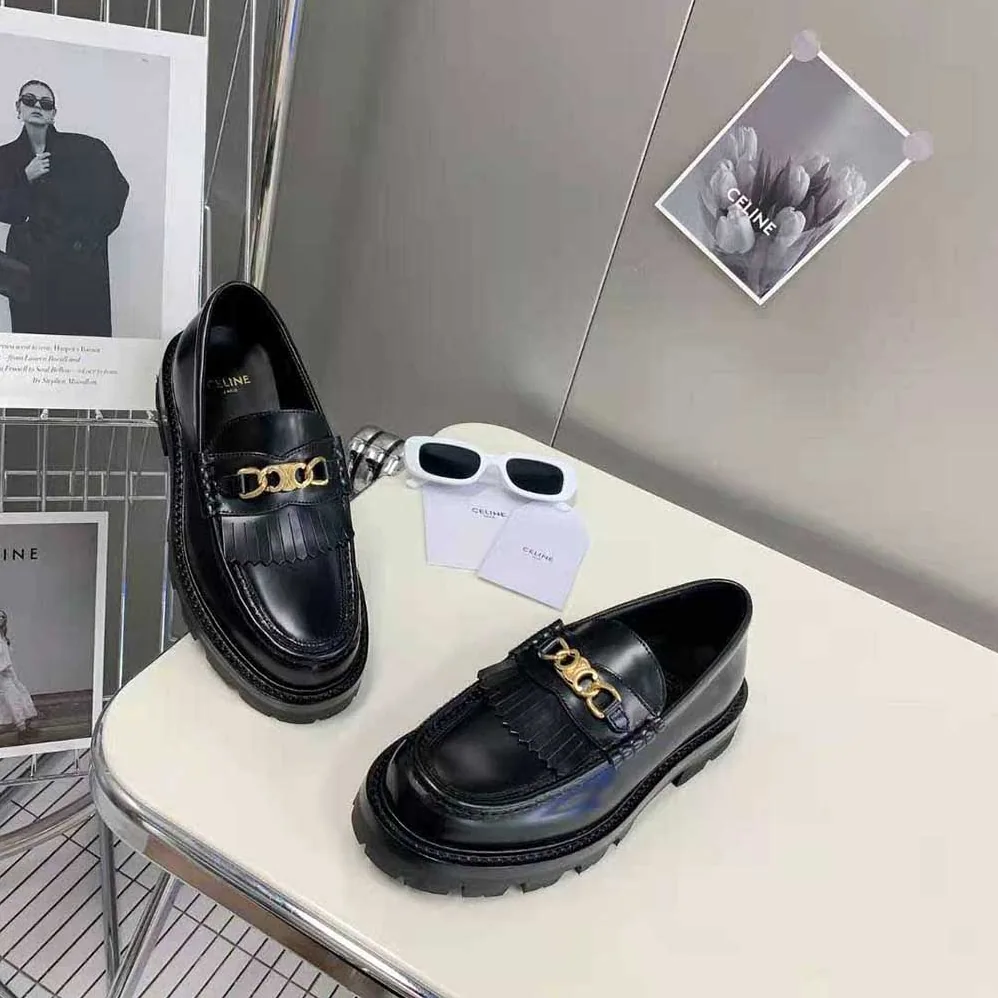 Celine Margaret Loafer with Triomphe Chain in Polished Bull for Women in Black Celine Margaret Loafer with Triomphe Chain in Polished Bull for Women in Black