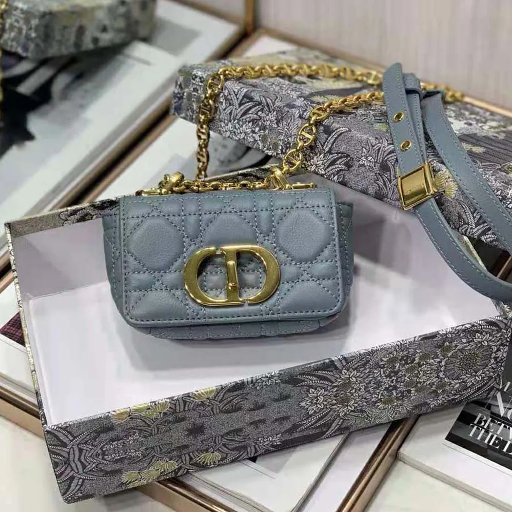 Dior Micro Dior Caro Bag Cloud Blue Supple Cannage Calfskin for Women