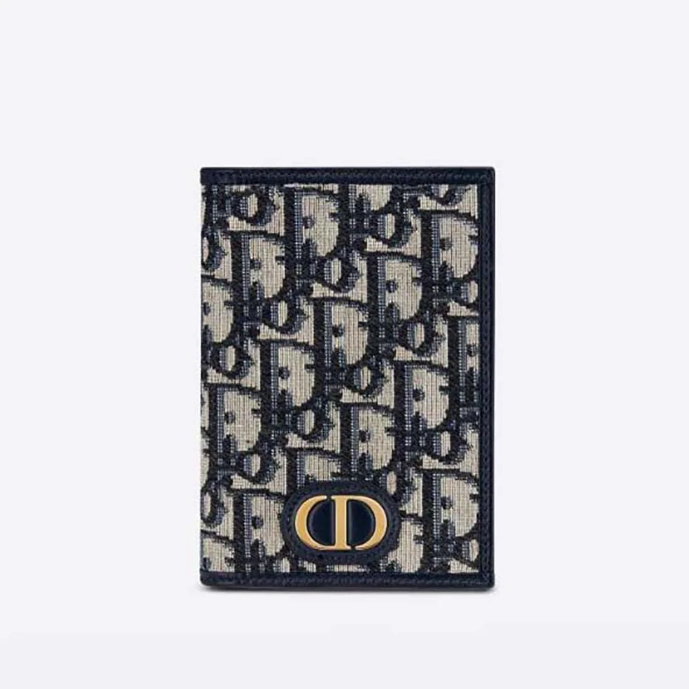 Dior 30 Montaigne Passport Holder Blue Dior Oblique Jacquard for Women