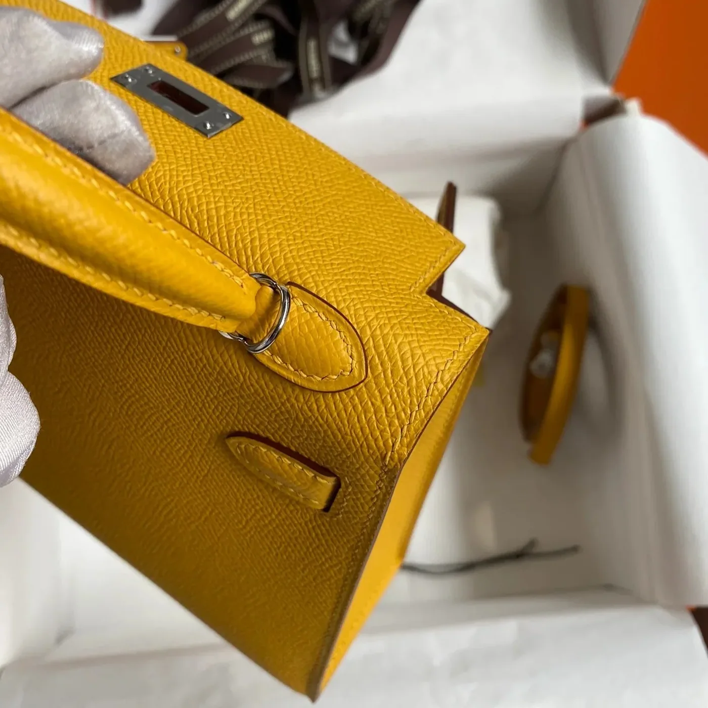 Hermes Kelly Mini Top Handle Bag in Yellow Epsom Palladium Hardware