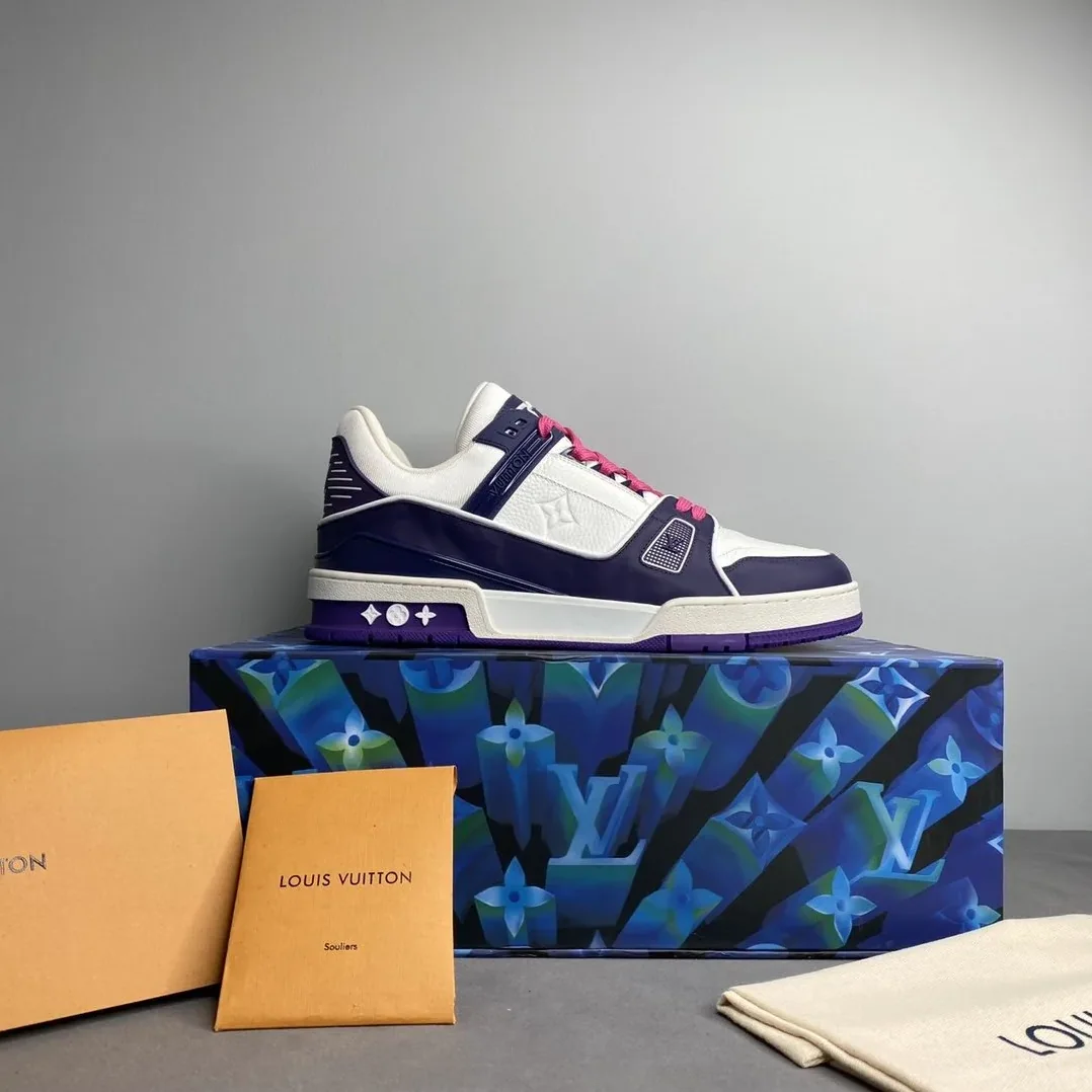 Louis Vuitton Trainer Sneaker Mix Of Materials White in Purple Virgil Abloh Louis Vuitton Trainer Sneaker Mix Of Materials White in Purple Virgil Abloh