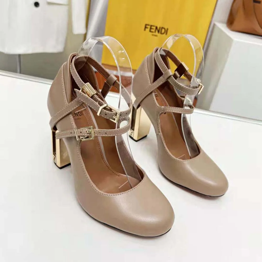 Fendi Delfina Dove Gray Leather High for Women in heeled Court Shoes Fendi Delfina Dove Gray Leather High for Women in heeled Court Shoes