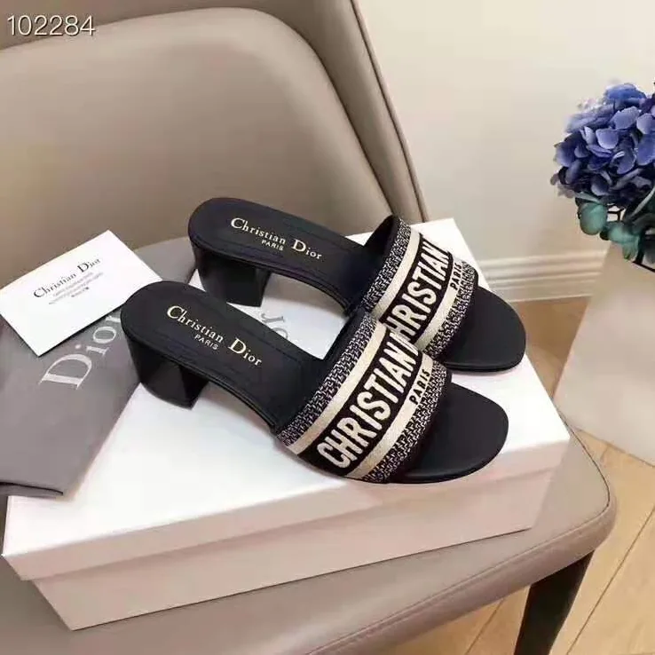 Dior Dway Mule in Embroidered Cotton for Women in Navy Dior Dway Mule in Embroidered Cotton for Women in Navy