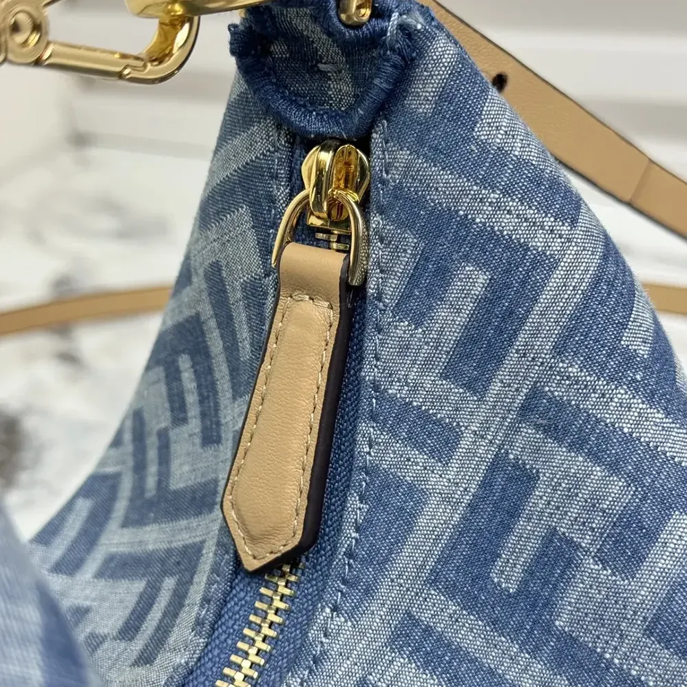 Fendi Fendigraphy Mini Light Blue FF Denim Fabric Mini Bag for Women Fendi Fendigraphy Mini Light Blue FF Denim Fabric Mini Bag for Women