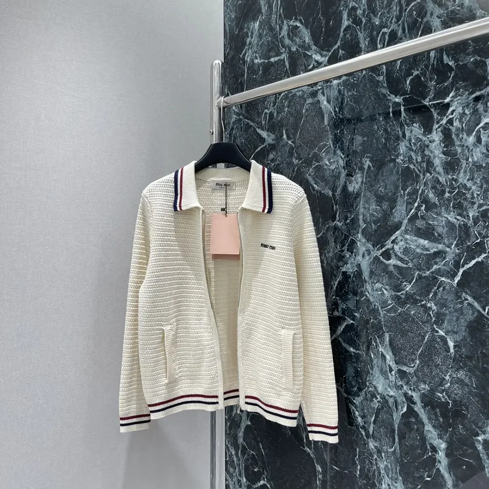 Miu Miu Cotton Knit Zipper Cardigan for Women Miu Miu Cotton Knit Zipper Cardigan for Women