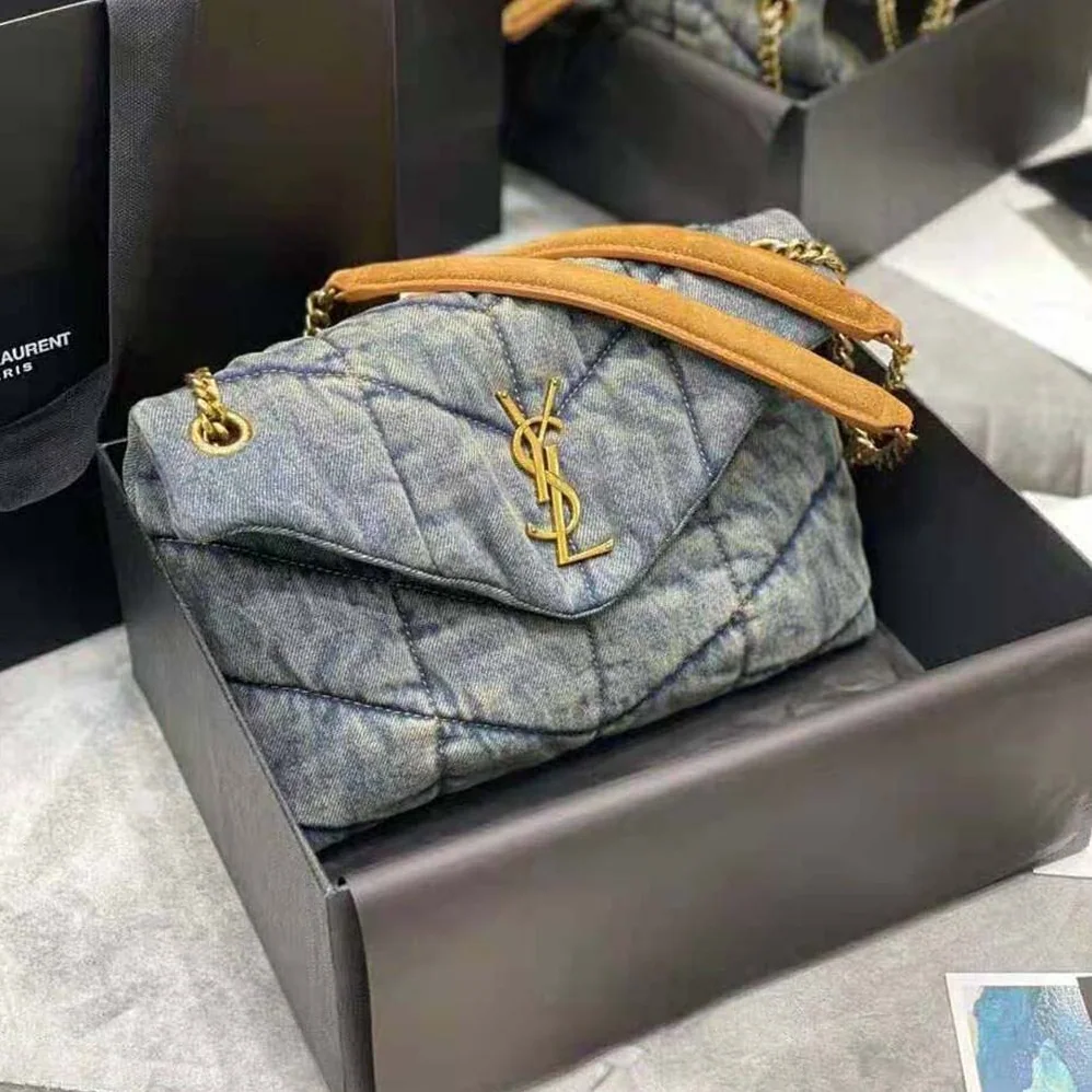 Saint Laurent YSL Puffer Small Bag in Quilted Vintage Denim and Suede for Women Saint Laurent YSL Puffer Small Bag in Quilted Vintage Denim and Suede for Women