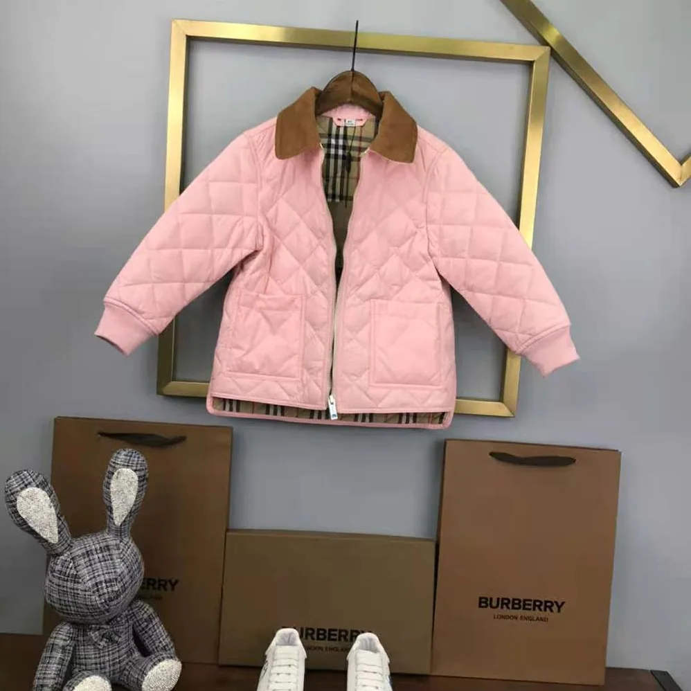 Burberry Girls' Corduroy Collar Diamond Quilted Jacket in Pink Burberry Girls' Corduroy Collar Diamond Quilted Jacket in Pink