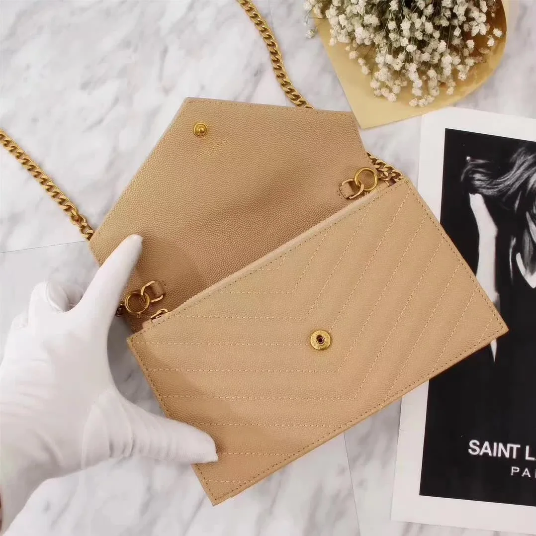 Saint Laurent YSL Medium Monogram Envelope Chain Wallet Gold Hardware in Sandy Saint Laurent YSL Medium Monogram Envelope Chain Wallet Gold Hardware in Sandy