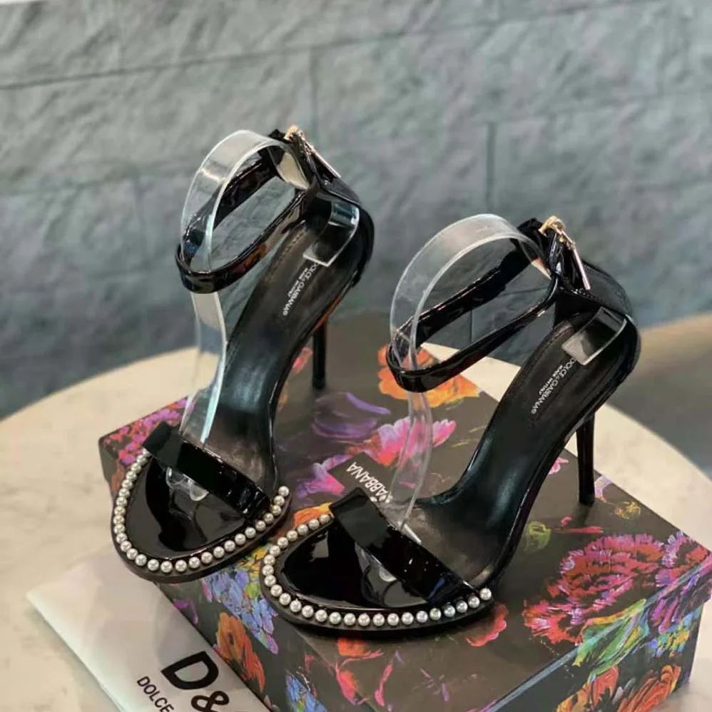 Dolce Gabbana D&G Patent Leather Sandals with Pearls for Women Dolce Gabbana D&G Patent Leather Sandals with Pearls for Women