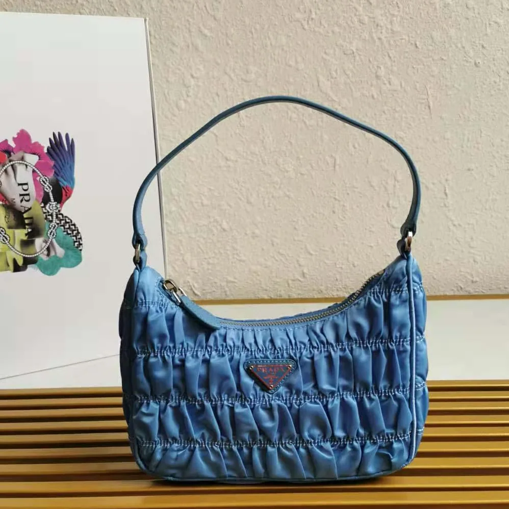 Prada Nylon and Saffiano Leather Mmini Bag for Women in Blue Prada Nylon and Saffiano Leather Mmini Bag for Women in Blue