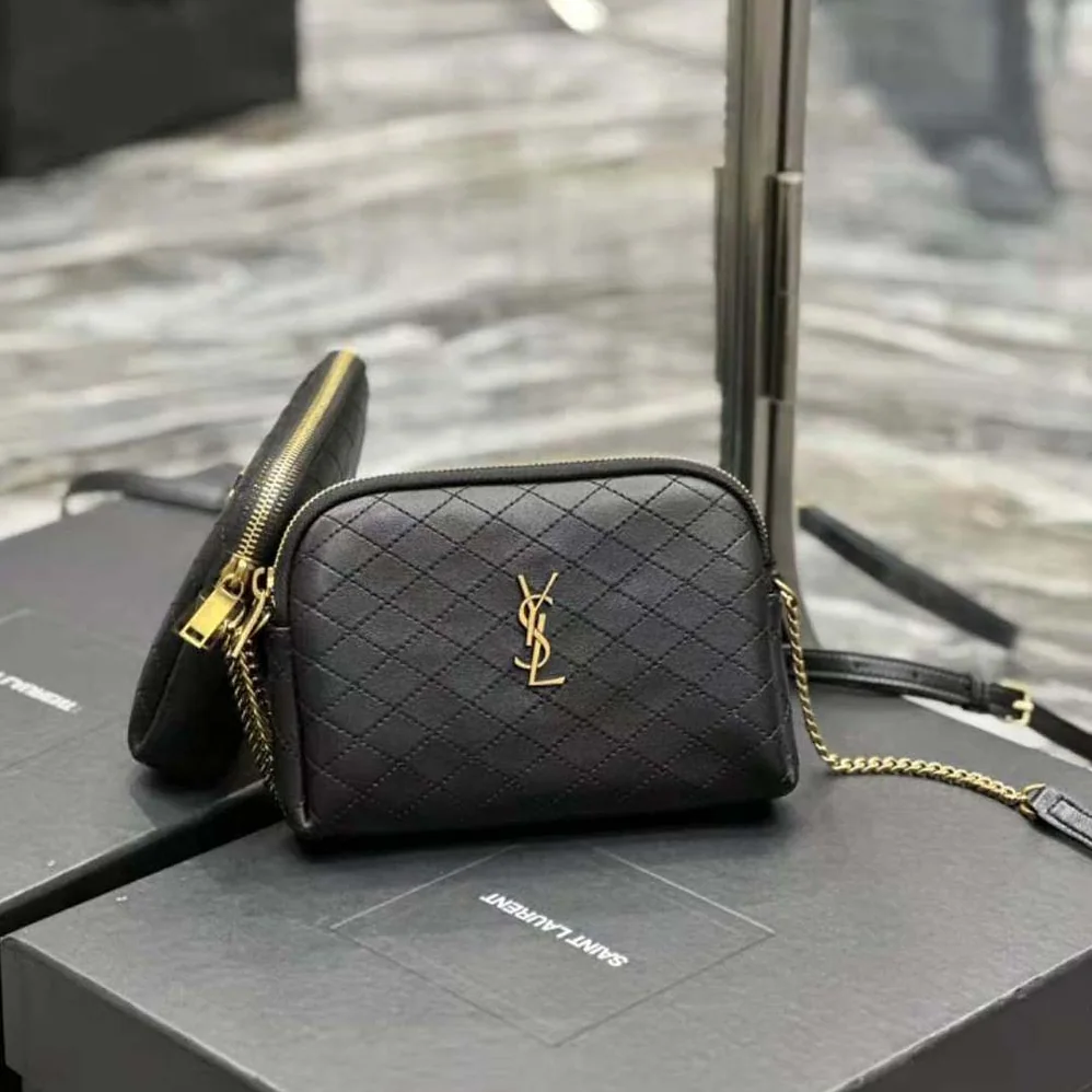 Saint Laurent YSL Gaby Zipped Pouch in Quilted Lambskin for Women in Black Saint Laurent YSL Gaby Zipped Pouch in Quilted Lambskin for Women in Black