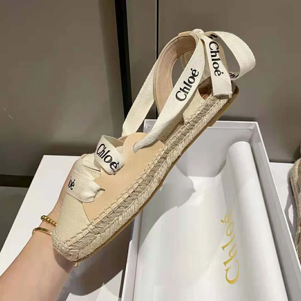 Chloe Lngrid Lace-up Espadrilles in Canvas and Calfskin for Women Chloe Lngrid Lace-up Espadrilles in Canvas and Calfskin for Women