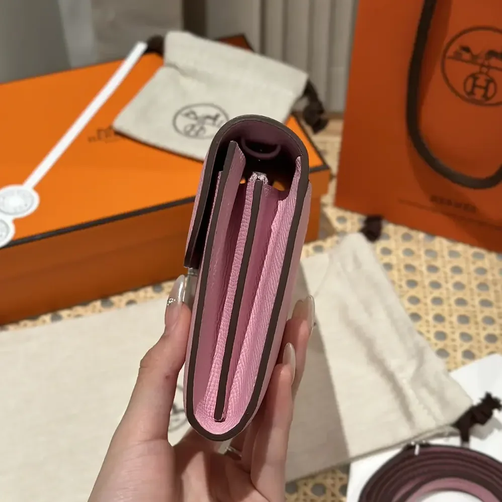 Hermes Constance Long To Go in Epsom Leather for Women in Pink/Silver