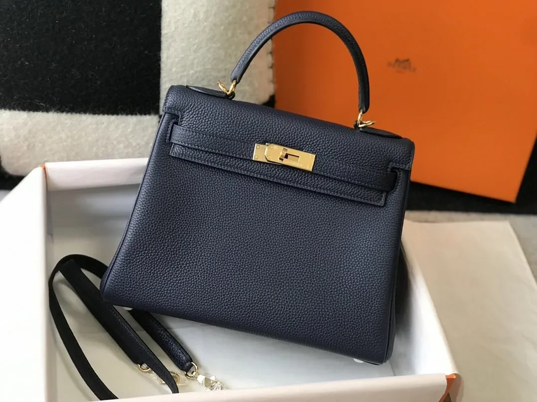 Hermes Kelly 32 Taurillon Clemence Blue Nuit Bag