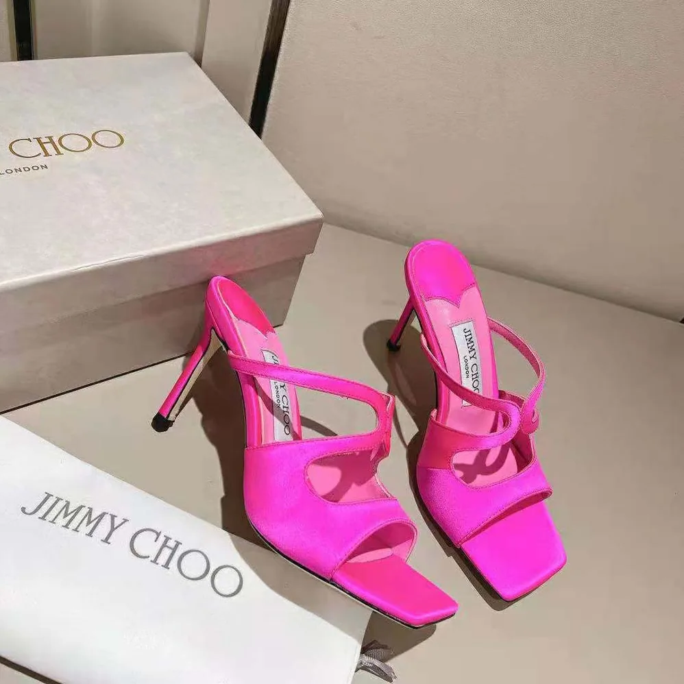 Jimmy Choo Anise 95 Fuchsia Satin Mules in 95mm Heel Height for Women Jimmy Choo Anise 95 Fuchsia Satin Mules in 95mm Heel Height for Women