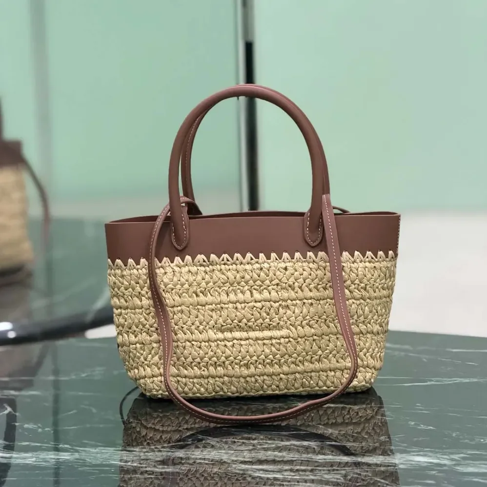 Prada Mini Crochet and Leather Tote Bag for Women Prada Mini Crochet and Leather Tote Bag for Women