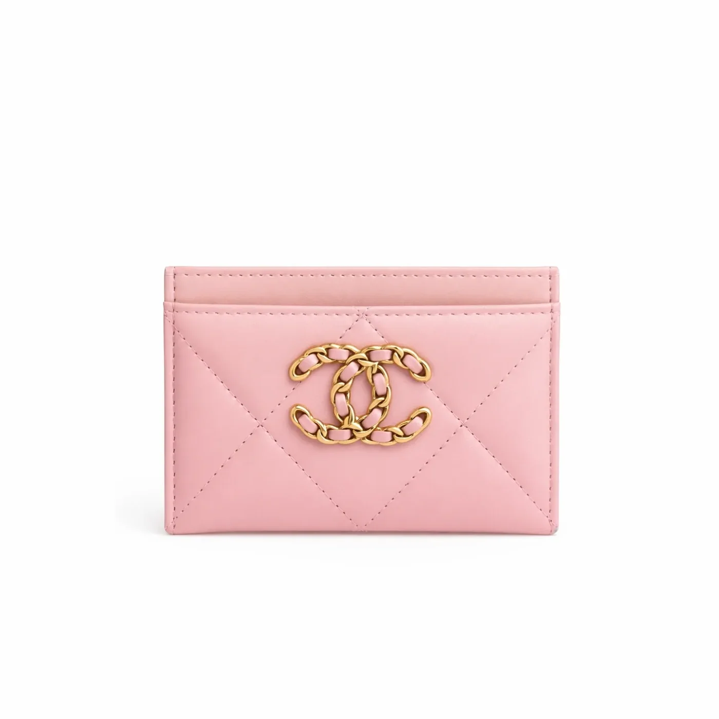 Chanel CO-CO 19 Card Holder Wallet Light Pink Gold Toned Hardware /
