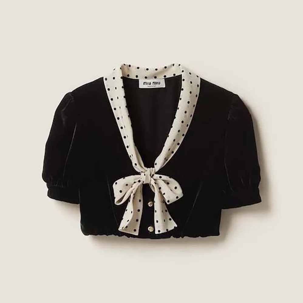 Miu Miu Scarf Collar Velvet Top for Women in Black Miu Miu Scarf Collar Velvet Top for Women in Black