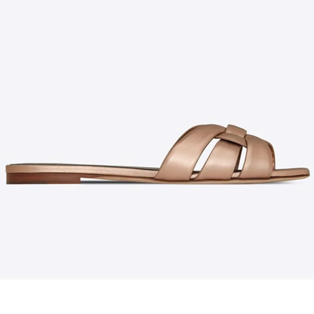 Saint Laurent YSL Tribute Flat Sandals Metallic Leather for Women in Gold Saint Laurent YSL Tribute Flat Sandals Metallic Leather for Women in Gold