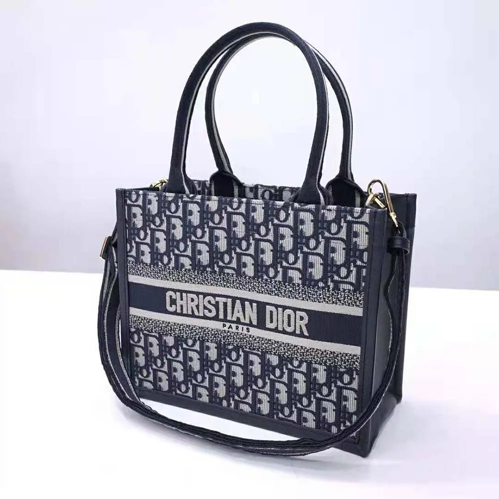 Dior Small Dior Book Tote Blue Dior Oblique Embroidery and Calfskin for Women
