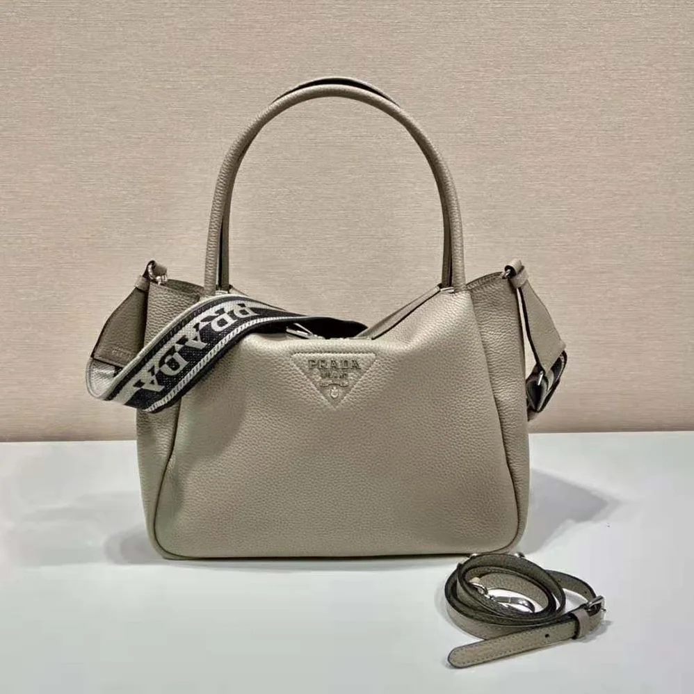 Prada Large Leather Handbag for Women in Gray