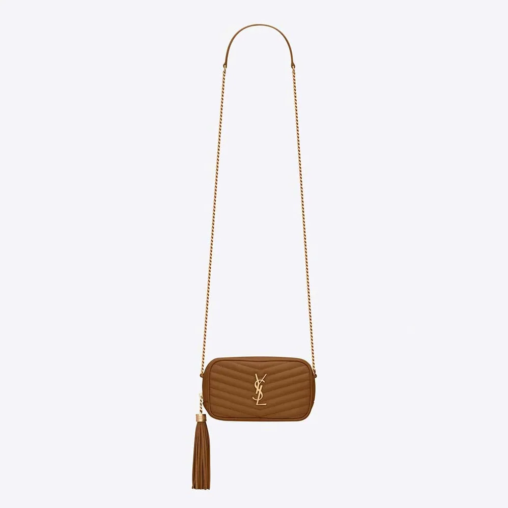 Saint Laurent YSL Lou Mini Bag in Grain De Poudre Embossed Leather for Women in Brown