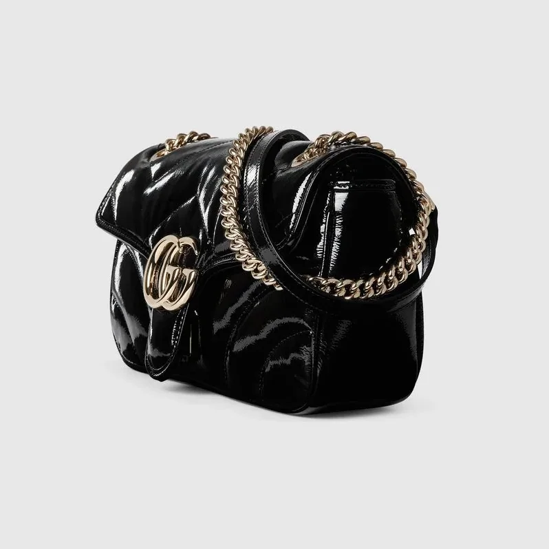 Gucci GG Marmont Small Shoulder Bag in Black Gold Hardware Gucci GG Marmont Small Shoulder Bag in Black Gold Hardware