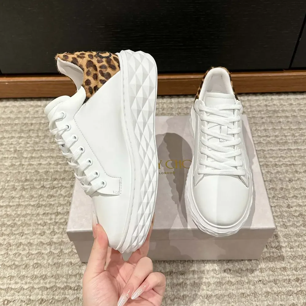 Jimmy Choo Diamond Maxi/F II Chalk Leopard Print Leather Trainers for Women