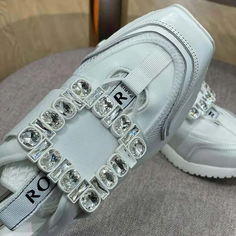 Roger Vivier Viv Go Rhinestone Buckle Sneakers in Technical Fabrics for Women in White