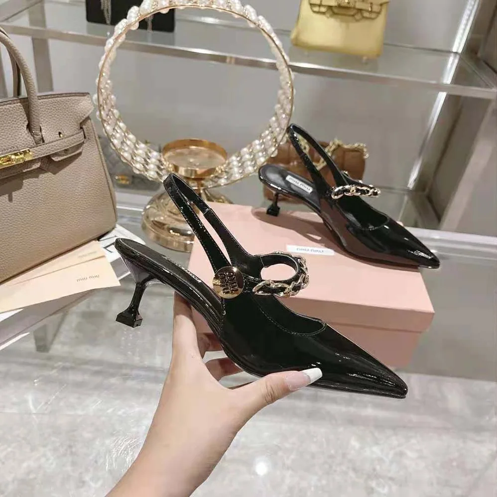 Miu Miu Patent Leather Slingback Pumps in 55mm Heel Height for Women in Black Miu Miu Patent Leather Slingback Pumps in 55mm Heel Height for Women in Black