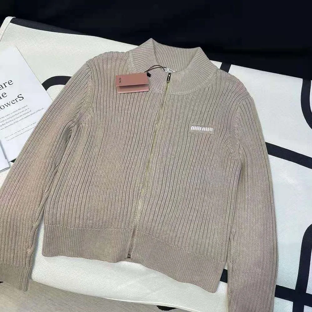 Miu Miu Wool Knit Cardigan with Knit Logo Patch for Women