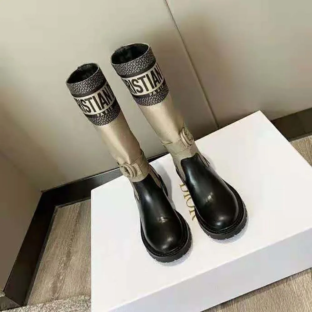 Dior D-Major Boot Taupe and Black Technical Fabric and Calfskin for Women Dior D-Major Boot Taupe and Black Technical Fabric and Calfskin for Women