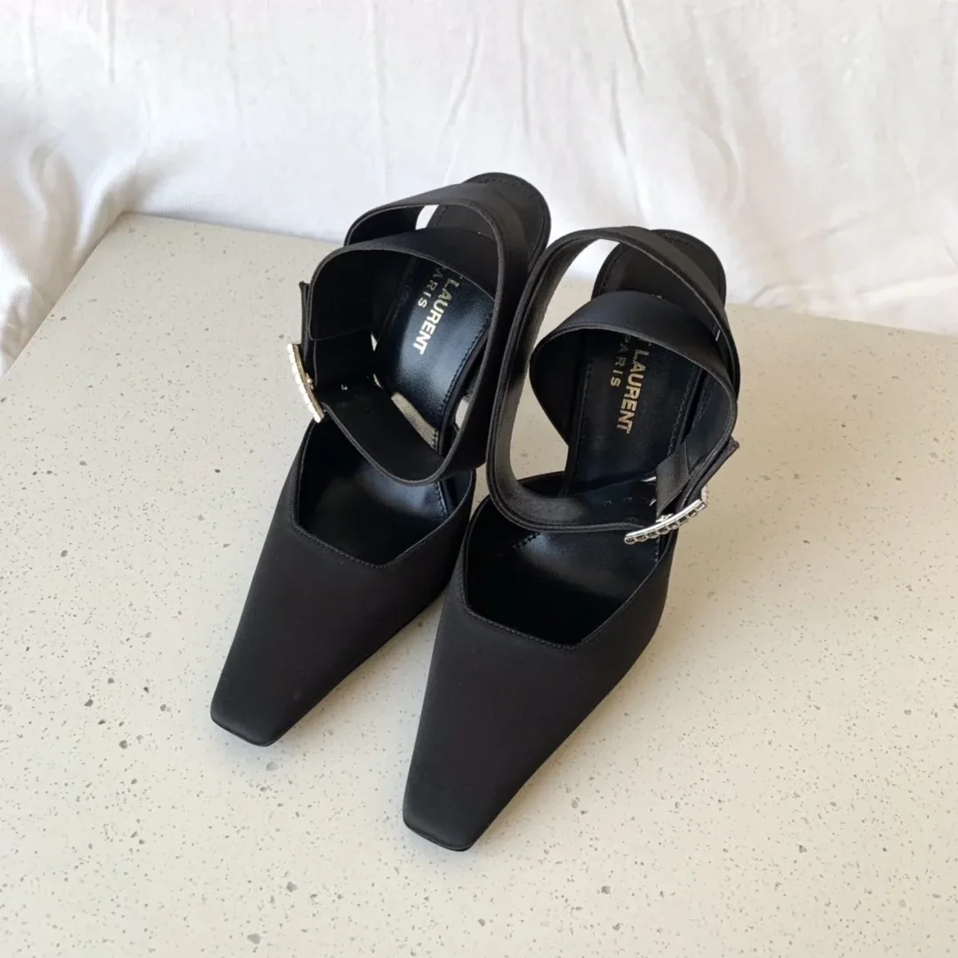 Saint Laurent Fanny Slingback Pumps In Crepe Satin Black Saint Laurent Fanny Slingback Pumps In Crepe Satin Black