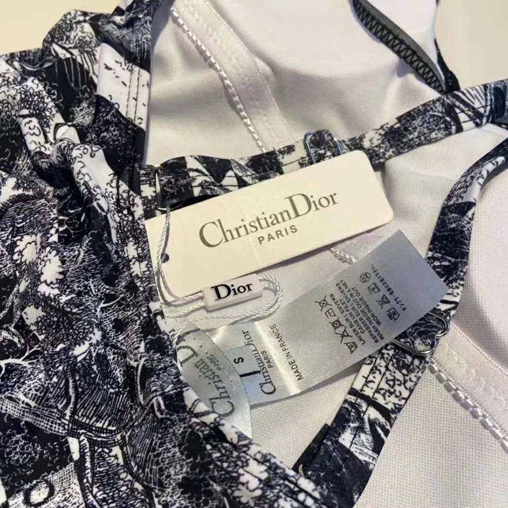 Dior One-Piece Swimsuit Navy Blue Toile de Jouy Stripes Technical Fabric for Women Dior One-Piece Swimsuit Navy Blue Toile de Jouy Stripes Technical Fabric for Women