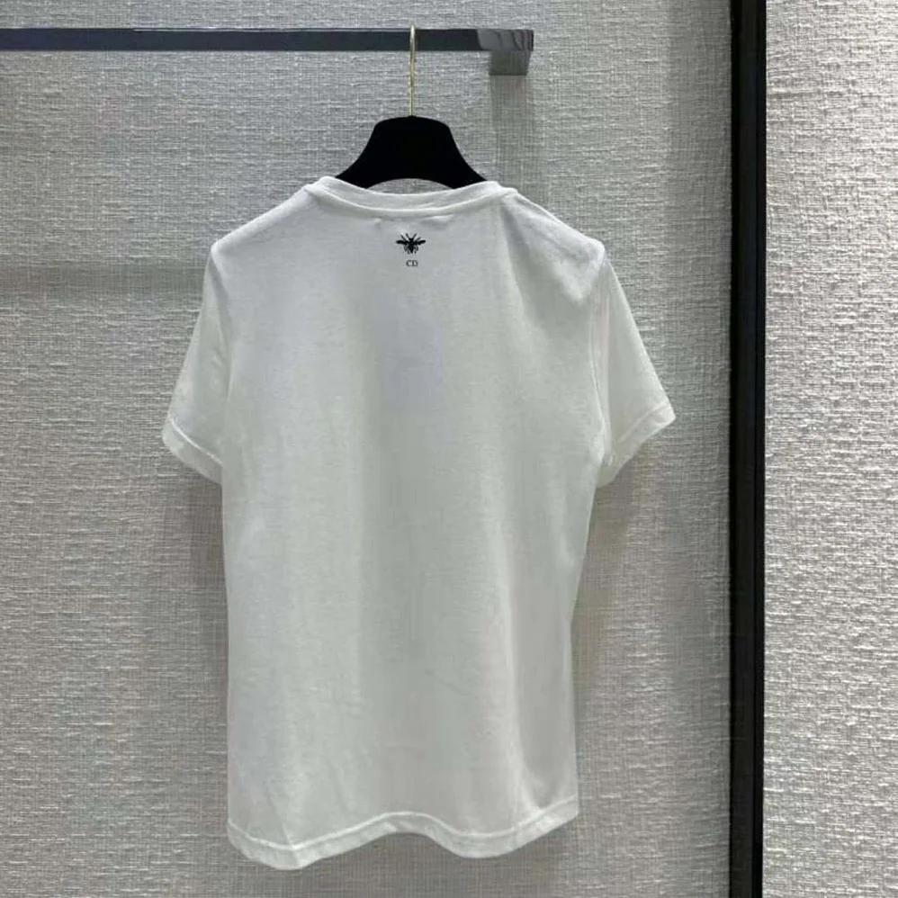 Dior T-shirt White Cotton and Linen Jersey with Red Multicolor Florilegio Motif for Women